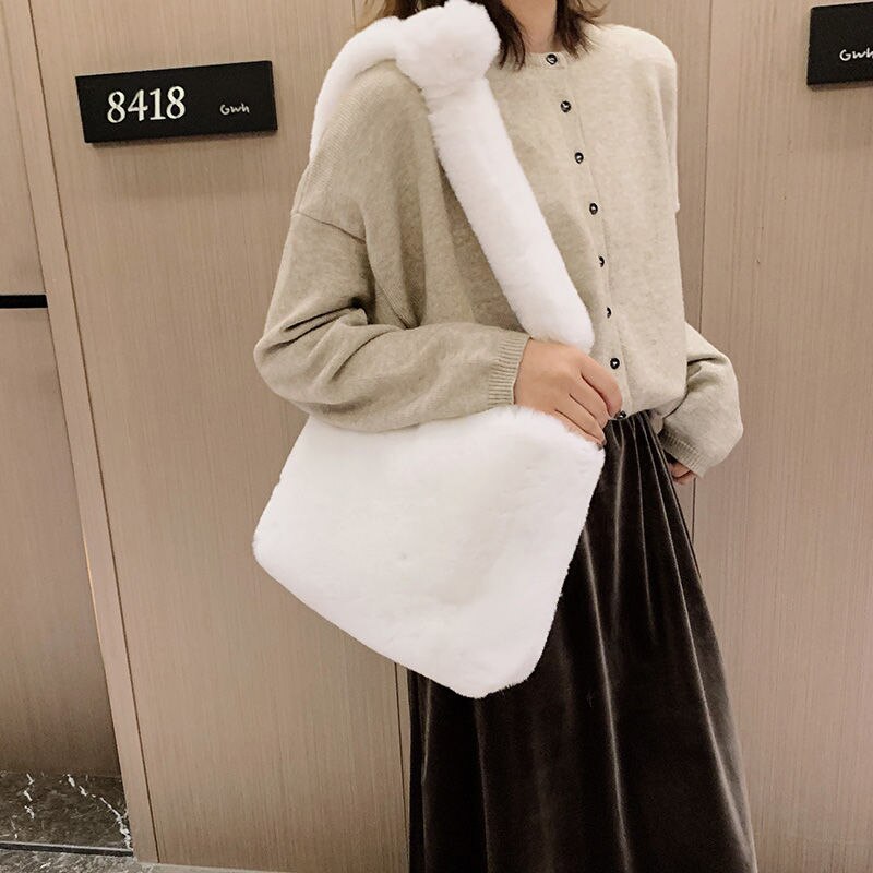 Borse morbide in pelliccia sintetica peluche per donna elegante borsa a tracolla femminile pelosa casuale borse da donna di grande capacità borsa Tote