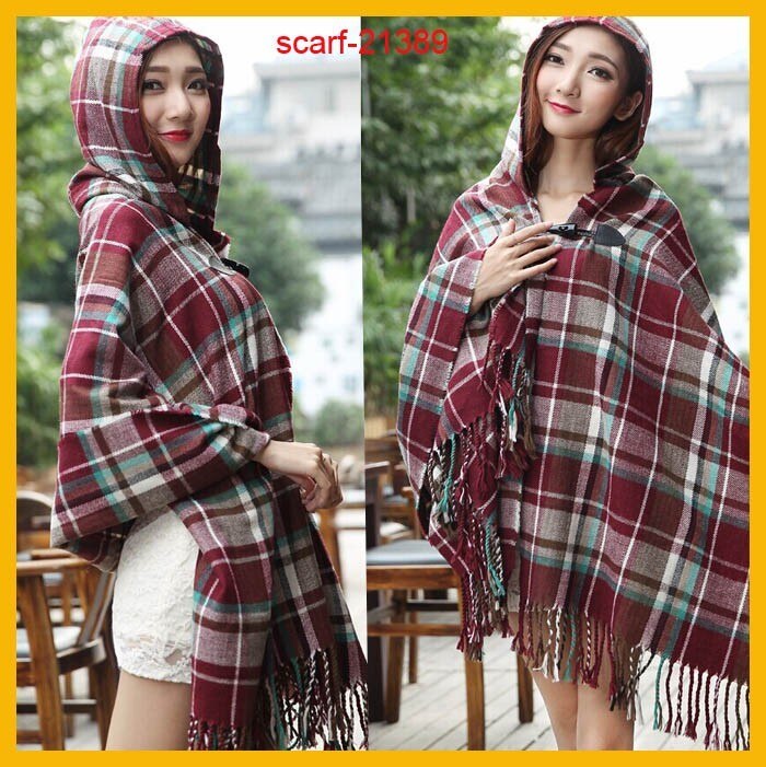 Kvinner vinter boho hette kåpe kappe poncho dame sjal pakke inn kvinnelig pashmina rutete kashmir teppe skjerf bufanda mujer: 10