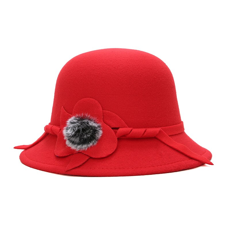 Vrouwen Meisjes Vintage Wolvilt Koepel Fedora Hoeden Dames Mode Effen Kleur Strik Bloem Emmer Hoed Voor Vrouw Winter Cap