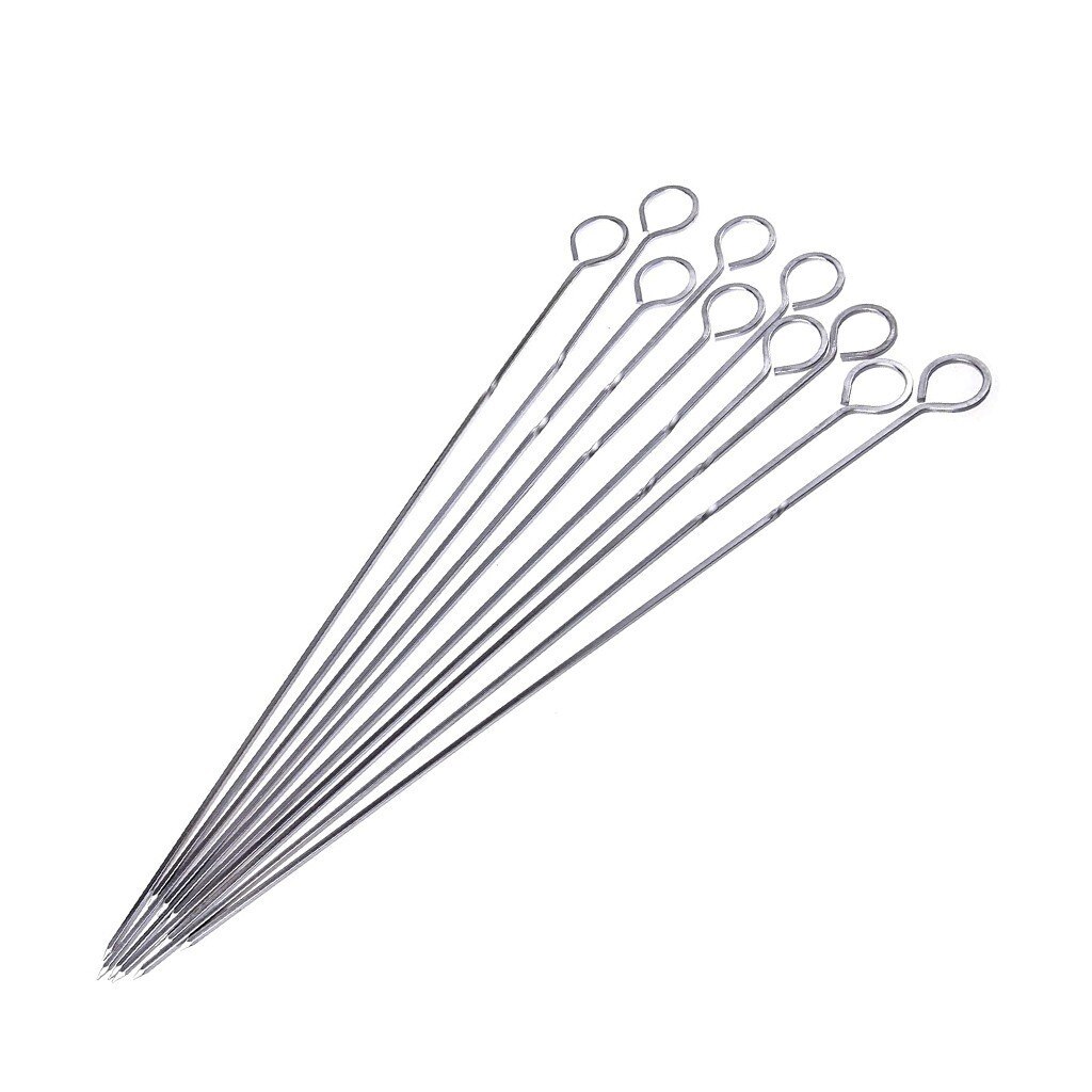 10pcs Stainless Steel Outdoor Camping Picnic Bbq Needle Meat Round Roast Skewers Stick Barbeque Skewers Kitchen Utensils: Default Title