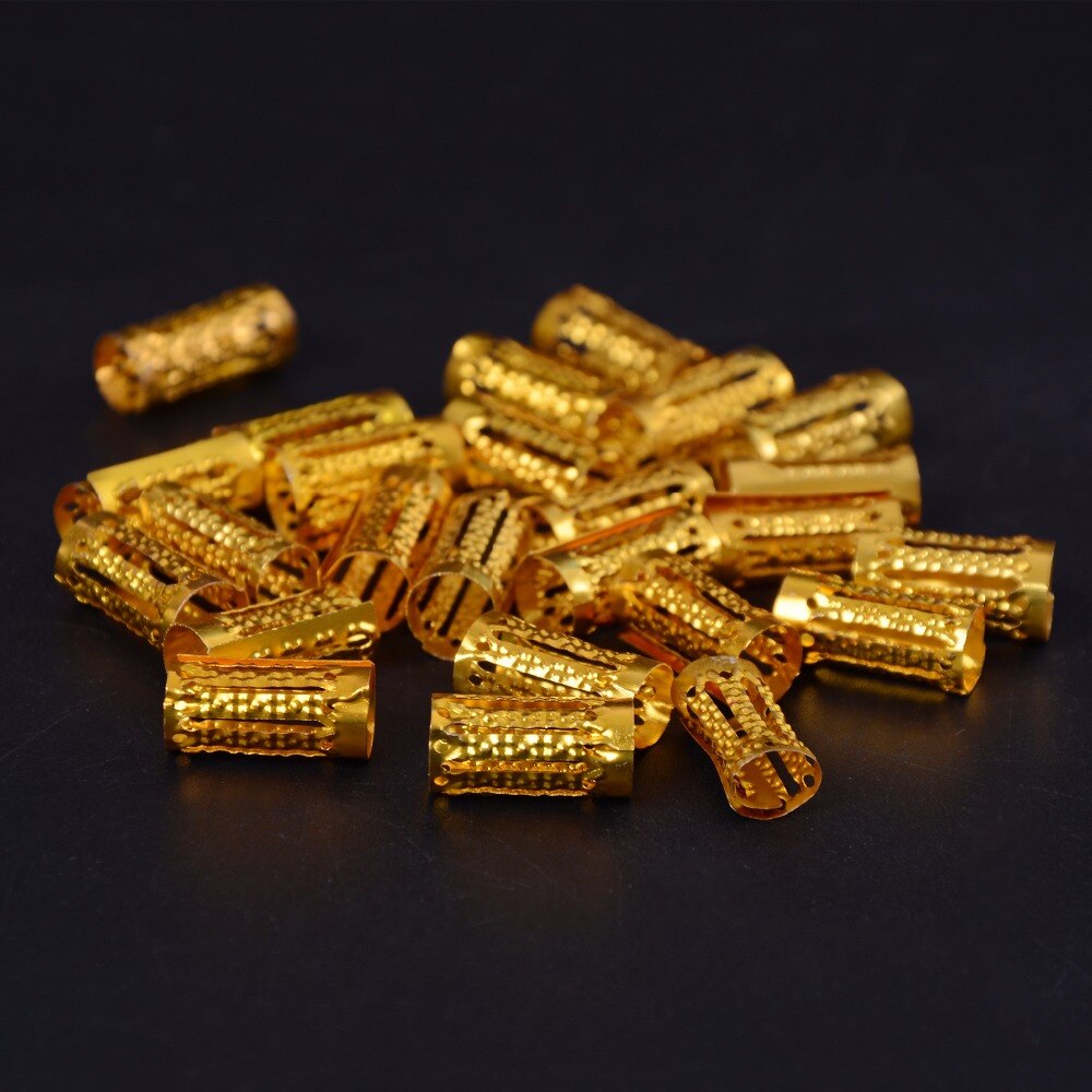 34 unids/pack chapados en oro trenza de cabello pavor cuentas rastas ajustables trenzas brazalete Clip de 8MM agujero anillo Micro Bead DIY peinado