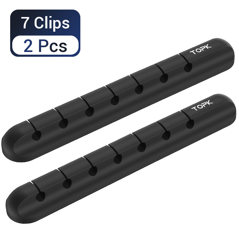 TOPK-organizador de cables USB de silicona para escritorio, Clips de gestión para ordenar, soporte de Cable para ratón, Cable de auriculares: 7 Clips - 2 Pieces