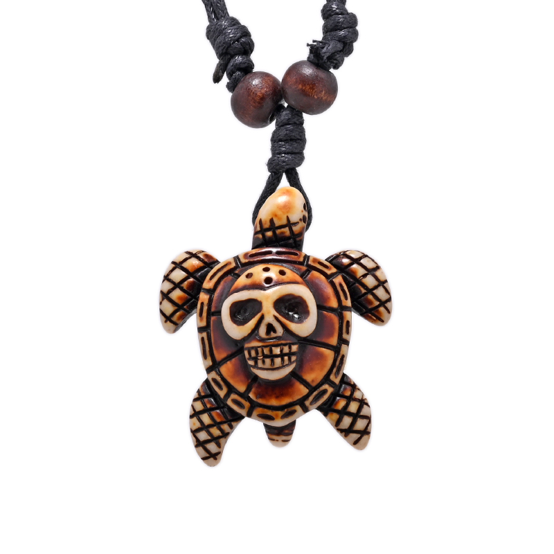Collana da surfista Ciondolo tartaruga marina Uomo Girocollo inca Gioielli Stile nautico Imitazione yak osso Collane Amuleto Cavo di cera regolabile: Zinco nero placcato
