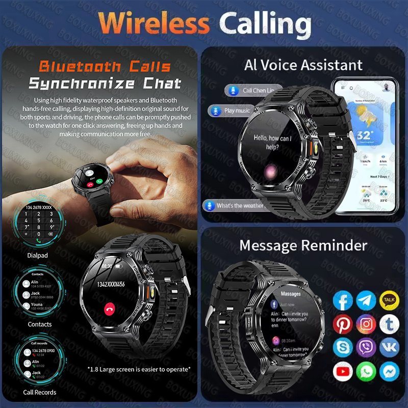 2025 Nuovo Smart Watch Uomo Torcia a LED 1.8 pollici Sport all'aria aperta da uomo Fitness Tracker 800mah Batteria di grandi dimensioni BT Chiamate Smartwatch