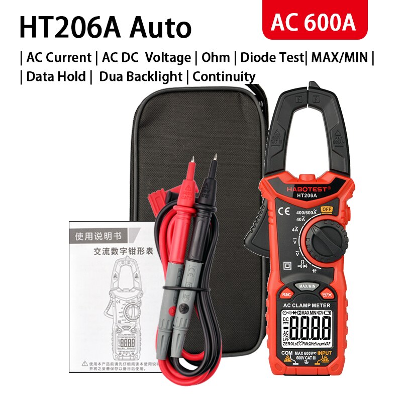 Current Clamp Meter Multimeter HABOTEST HT206 Series AC DC Amp Meter Digital Amperometric Voltage Tester HT206D: HT206A AC Basic