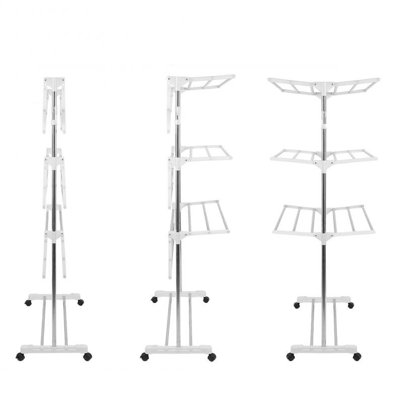 Folding Drying Dryer Rack Hangers 3 Tiers Clothes Laundry with Wheels Cloth Shoes Hanger Standing clothes hanger Coat Rack HWC