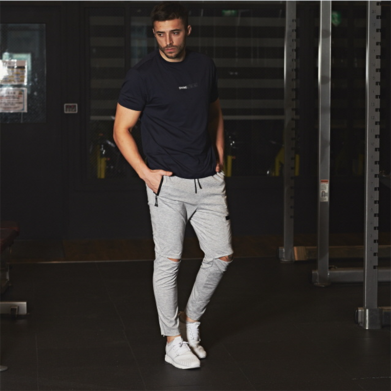 Hole motion pants men's bodybuilding clothing Pantalon men's jogger fitness bodybuilding casual stretch pants