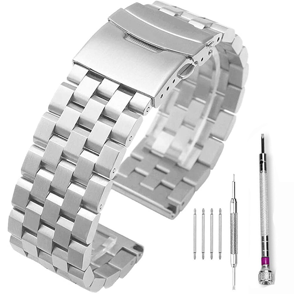 26mm 24mm 22mm 20mm 18mm metal urrem premium solid rustfrit stål urarmbånd mænd kvinder sort/sølv armbånd: Sølv / 20mm