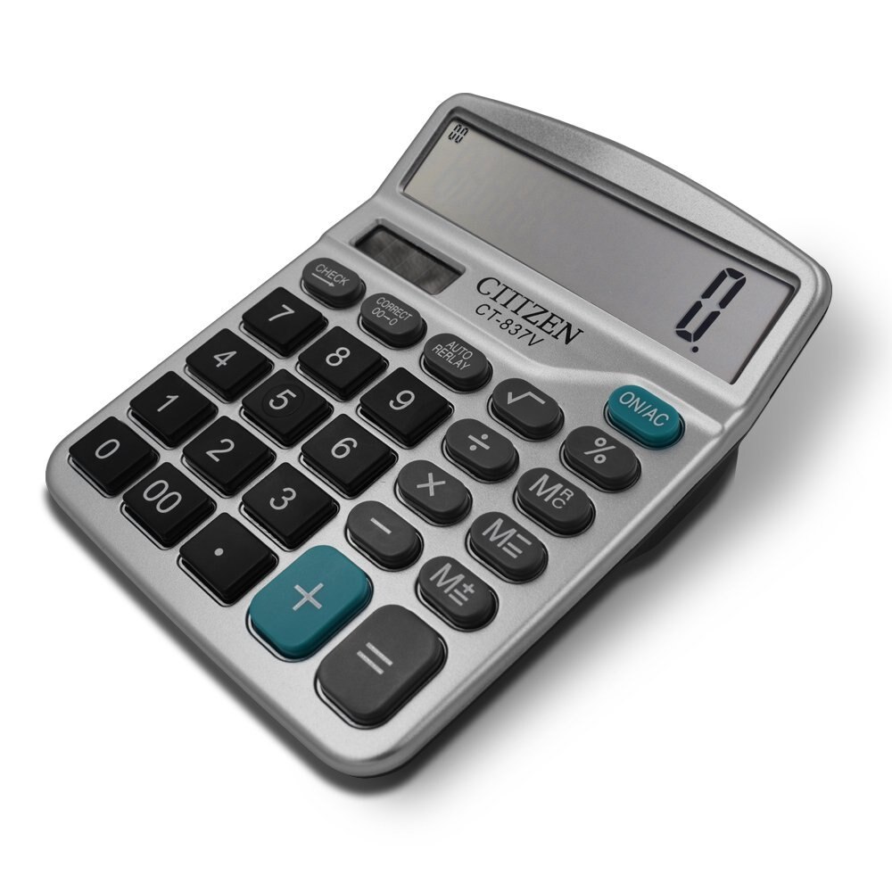 Dual Power 837V Electronic Desktop Calculator with 12 Digit Large LCD Display