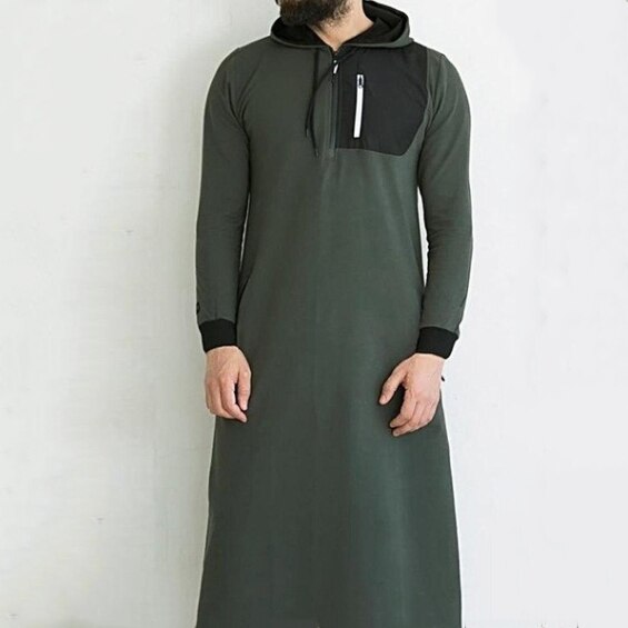 Heren moslim arabische islamitische kleding lange mouwen zak gewaad ramadam karftan eid mubarak jubba thobe voor mannen casual hoodies trui: Groente / M