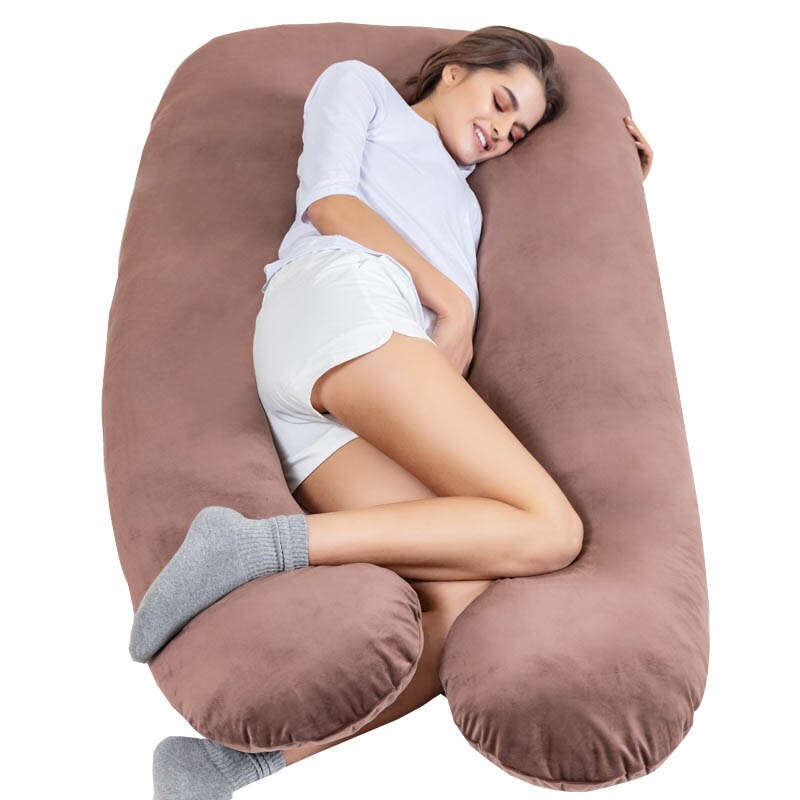 Tours complets Dos Ventre Coussin Protecteur pour Femmes De Maternité Oreiller de Lit Velours Dormeurs Latéraux Coussin Abdominal Future Maman Oreiller: coffee-U Shape