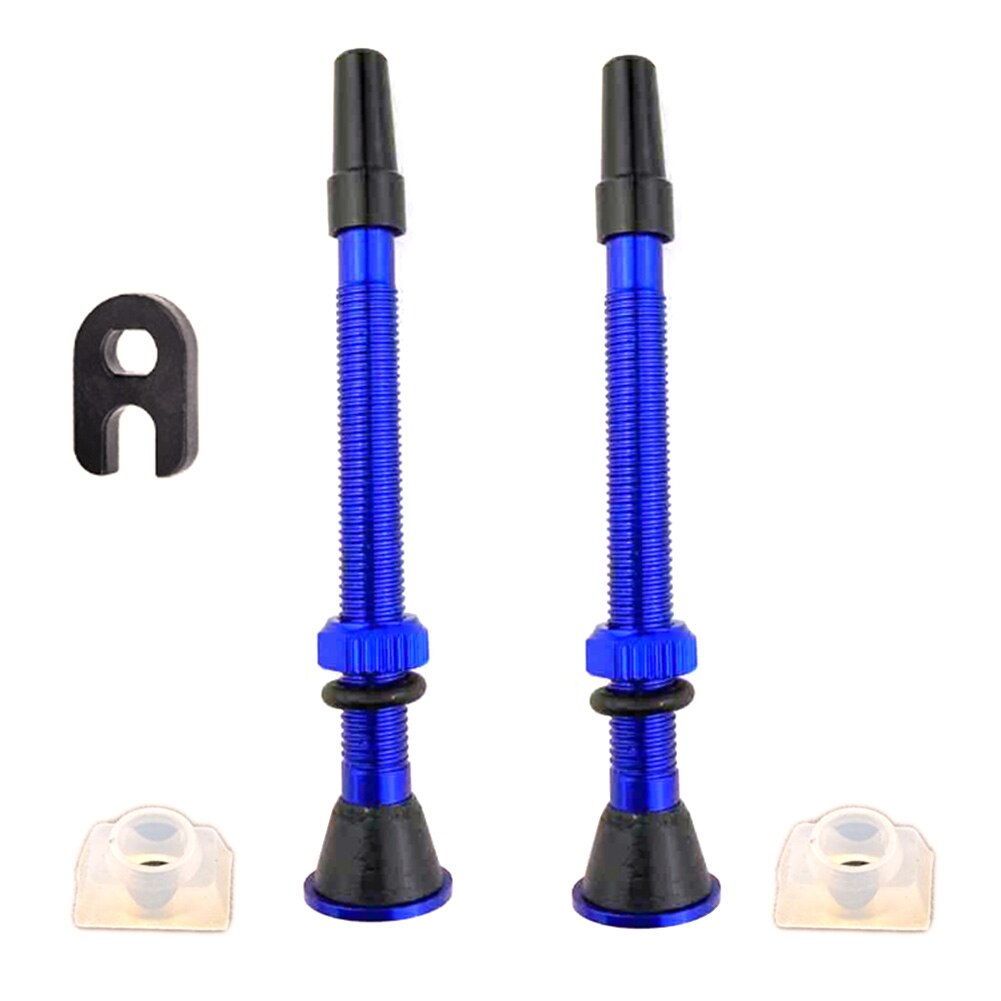 2x bicicleta de estrada sem câmara pneu presta válvula 60mm montanha haste liga alumínio + ferramenta para o ciclo ao ar livre ciclismo entretenimento: Blue C