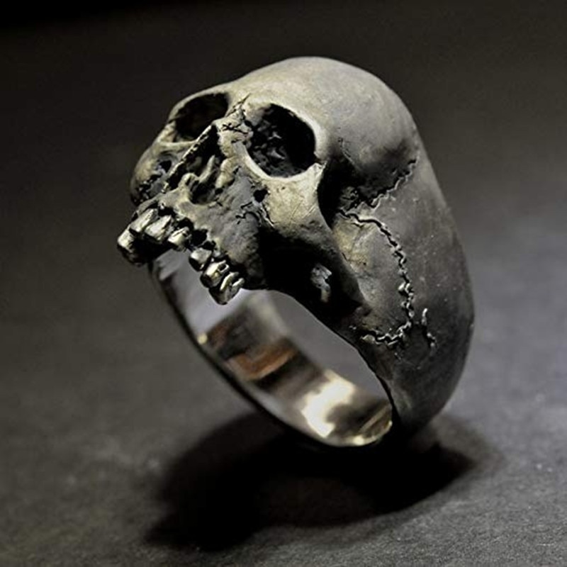 FDLK Neue Vintage Zink-legierung Schädel Silber Farbe Ring Mens Schädel Biker Rock Roll Gothic Punk Schmuck Ring