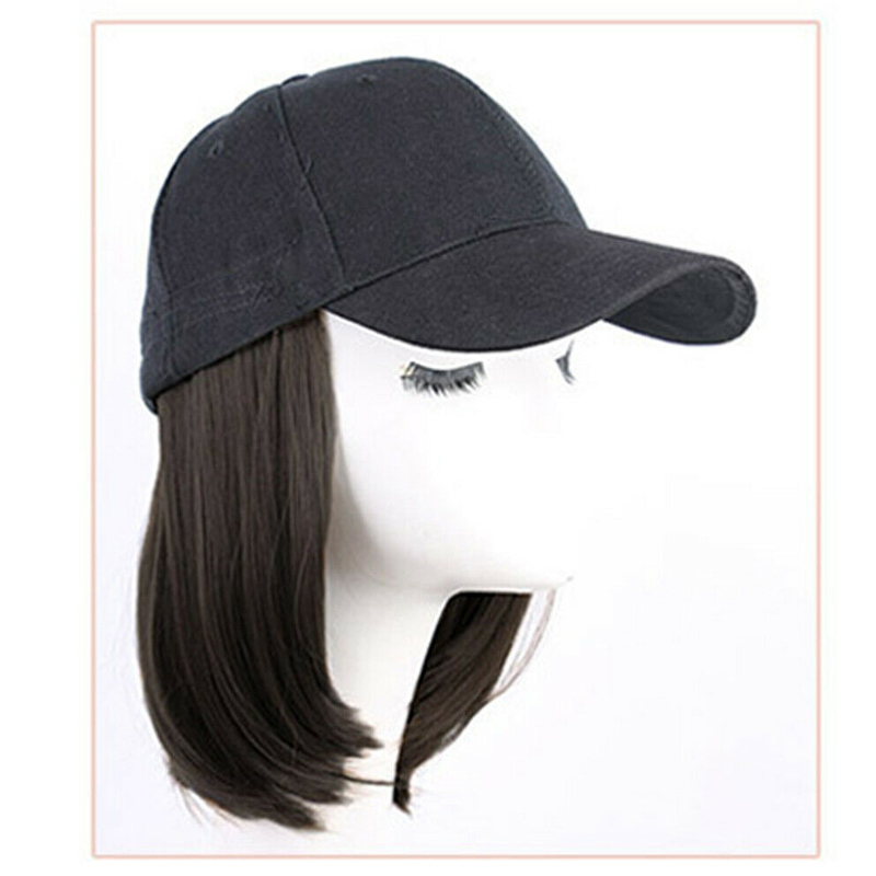 Cappello da Baseball di vendita caldo con parrucche per capelli corti Bob Hair cappello sintetico per donna estate: Black