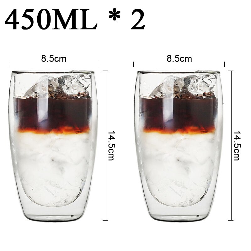 2-18 Stuks Dubbele Wand Hoge Borosilicaatglas Mok Hittebestendige Thee Melk Sap Koffie Water Cup Bar Drinkware Creativiteit Set: 450ML 2PCS