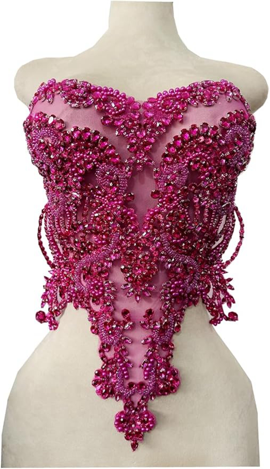Pedrería hecha a mano dorada/azul/Verde/ren/blanca en corpiño de encaje, apliques de cuentas de costura, parches de adorno de piedras, accesorio para vestido: Rosa