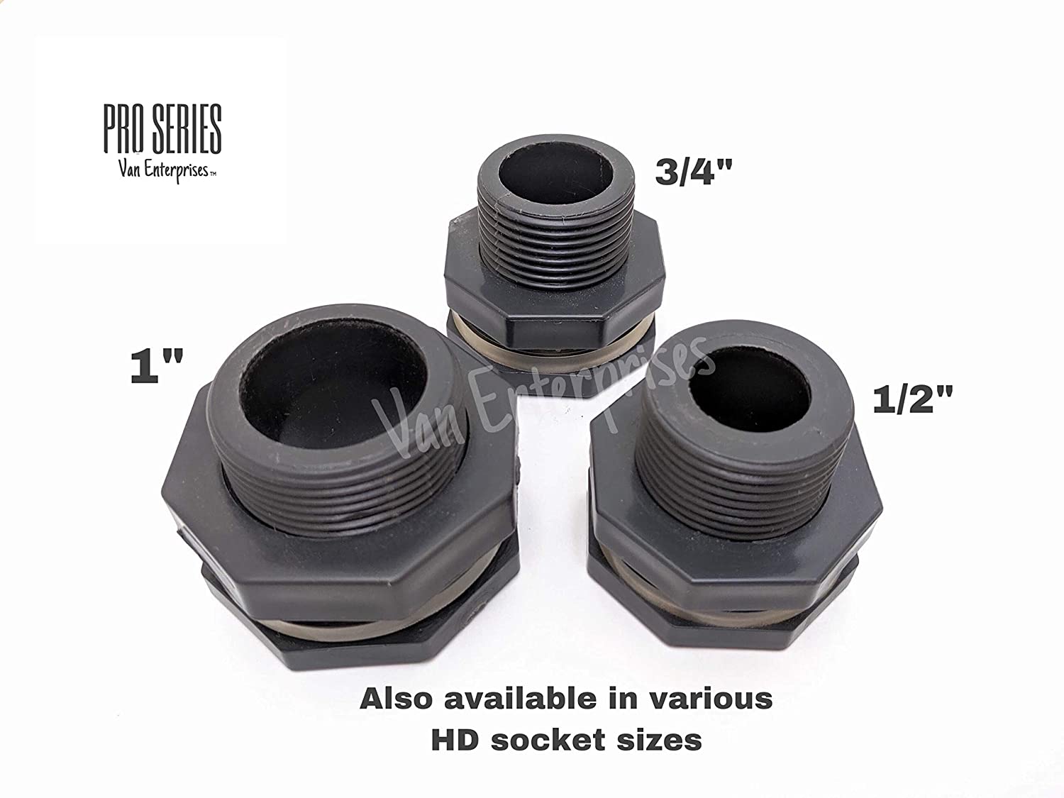 3/4" PRO SERIES HD Bulkhead [SOCKET ENDS] for Rain Barrels, Aquariums, Aquaponics, Water Tanks
