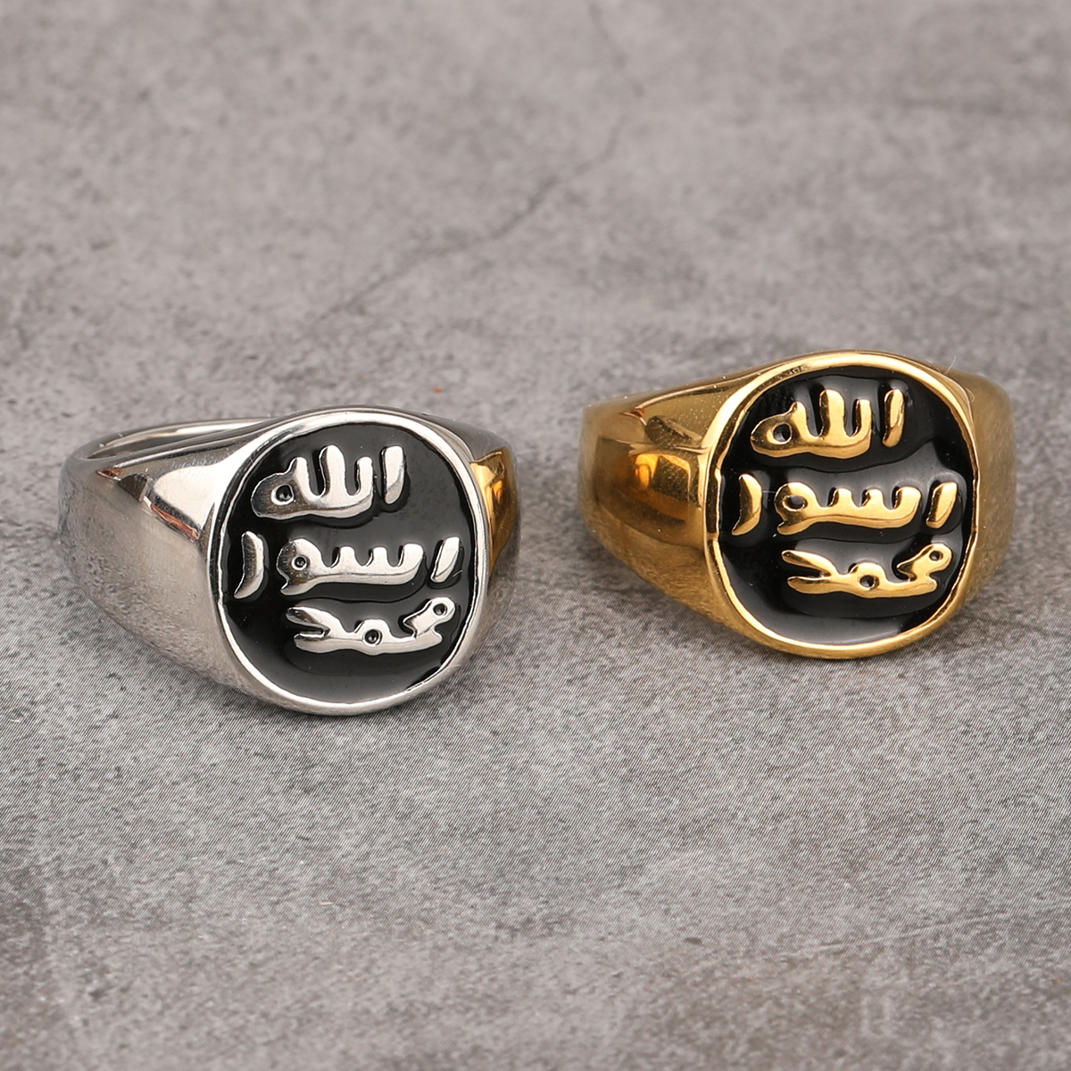 Vintage Arab Scripture Ring for Man Islam Muslim Rune Pattern Black Enamel Inlaid Metal Jewelry Exaggerated Accessories Anillo