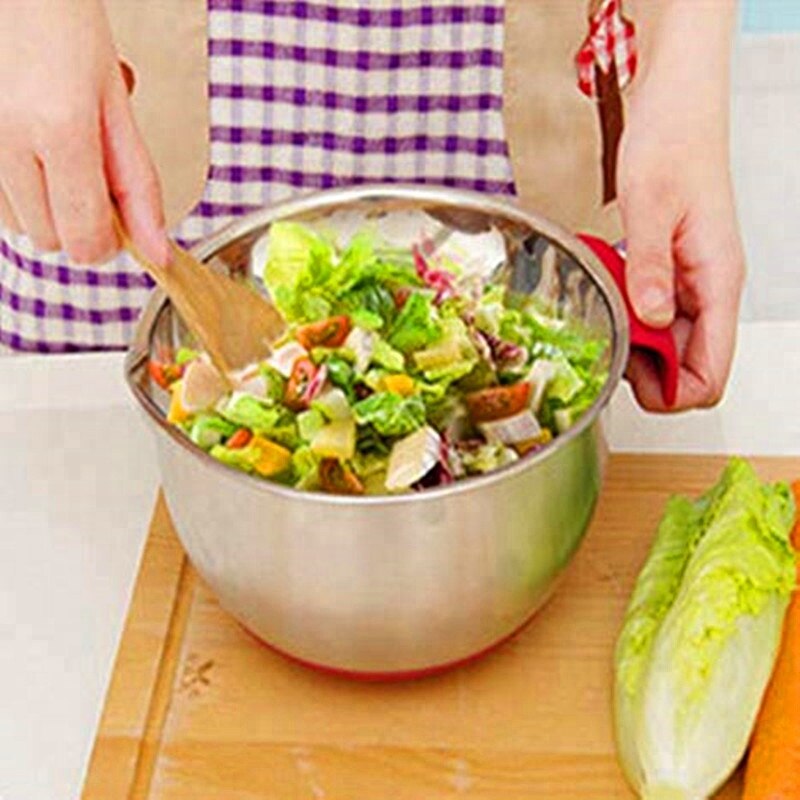 Premium Sealed Bowl Various Sizes Stainless Steel Non Skid Base Measuring Salad Spout Mixing Bowl Set with Silicone Handles
