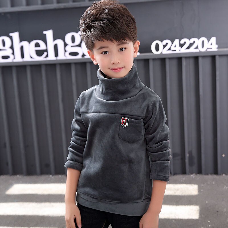 Plus velours enfants t-shirt haut-col hauts pour enfants hiver garçons sweats à manches longues garçons t-shirts adolescent bas: Gris / 4T