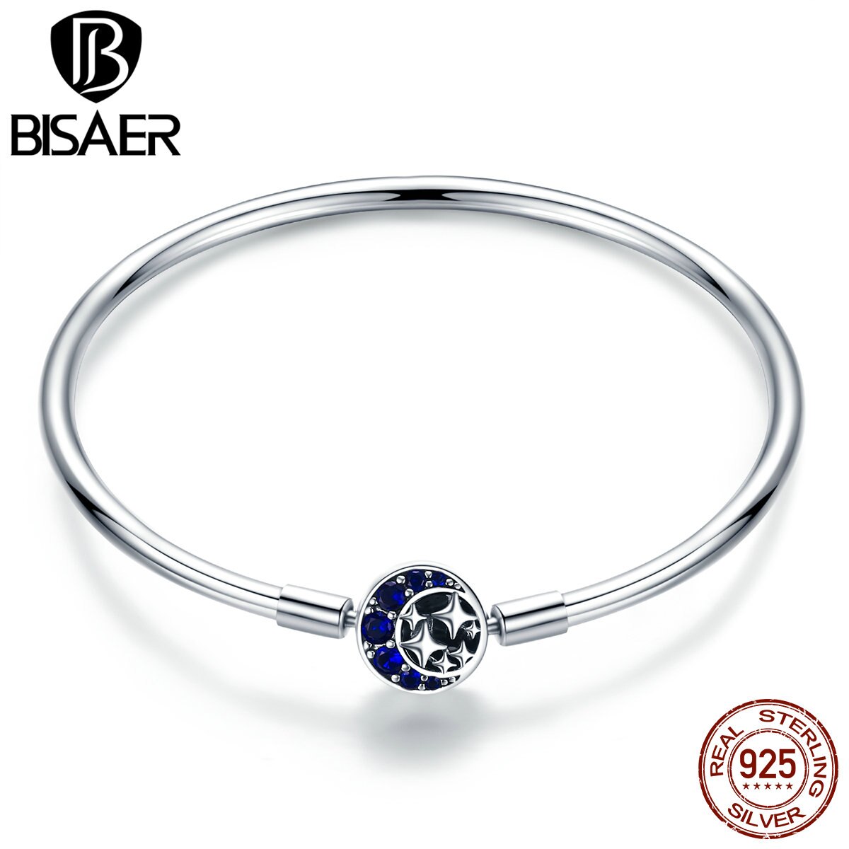 Bracciale Femme braccialetti a forma di luna e stella in argento Sterling 925 per donna braccialetti a catena con serpente in argento CZ abbagliante ECB080