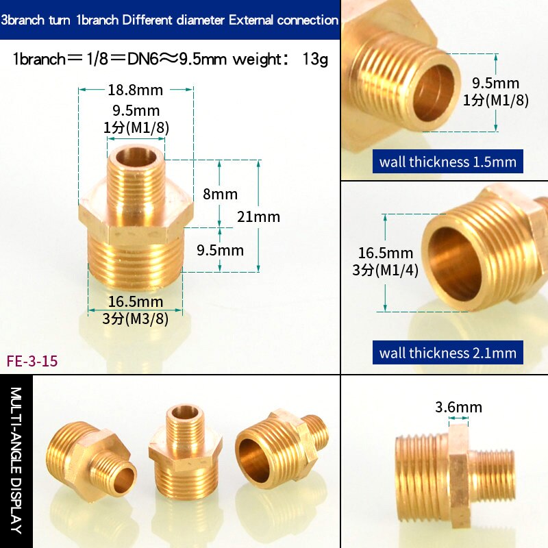 copper equal diameter double outer External thread 1/2 conversion 1/4’ Variable diameter 3/8’ turns 1/8’ joint 1 inch change 4/3: 1 turn 3 points