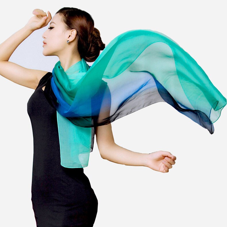 Foulard en soie pour femme, châle, hijab, dégradé, couleur unie, long, musulman
