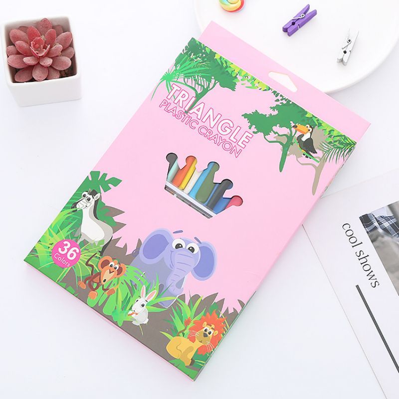 1 Juego de artículos de papelería lavables Lytwtw, dibujos animados, animales, frutas, material escolar, colores bonitos y encantadores, crayón para estudiantes: B-36Color