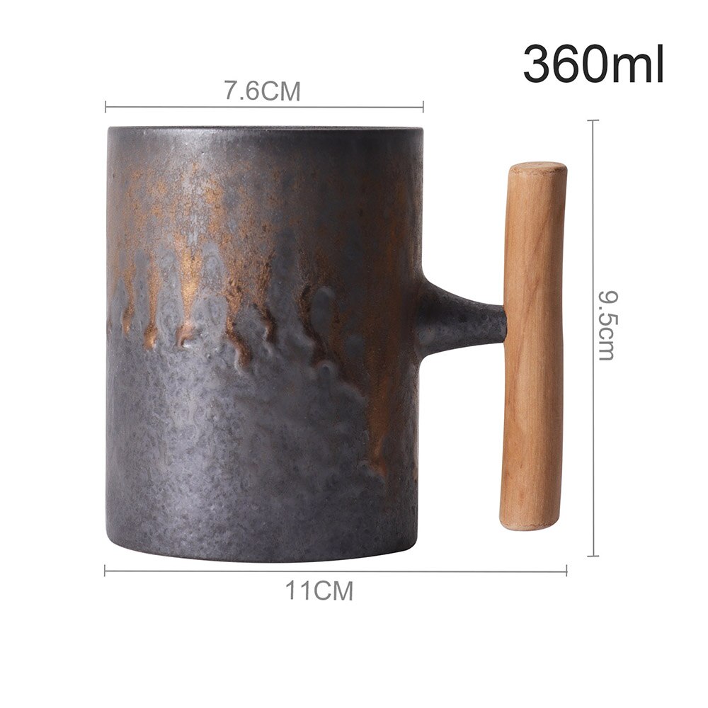 Japanese-Style Vintage Ceramic Coffee Mug Coarse Pottery Kiln Retro Water Cup Tea Milk Beer Mug With Wood Handle Home Office: Style-B2