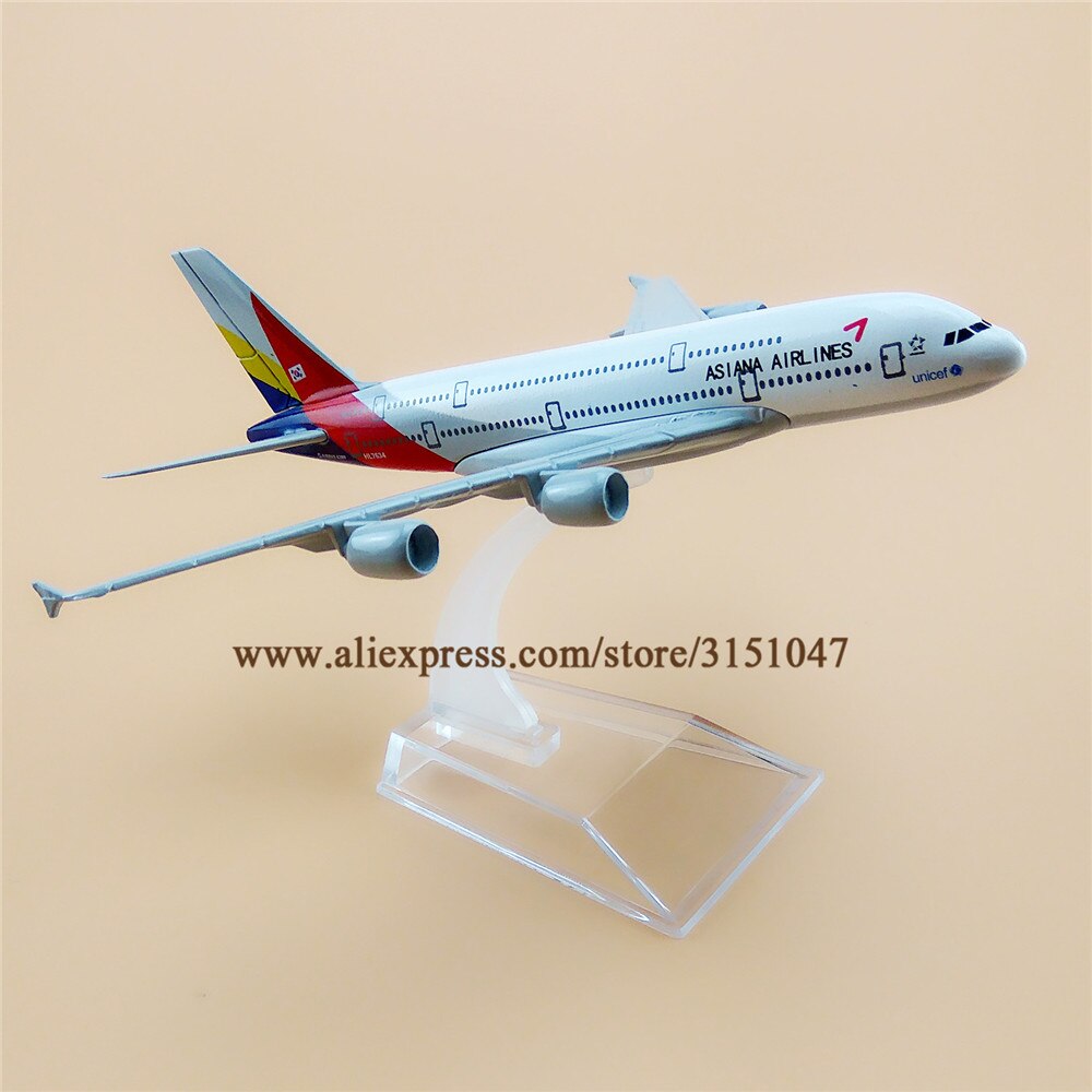 Alloy Metal Korean Air Asiana Airlines A380 Airplane Model Asiana Airbus 380 Airways Plane Model Stand Aircraft Kids 16cm