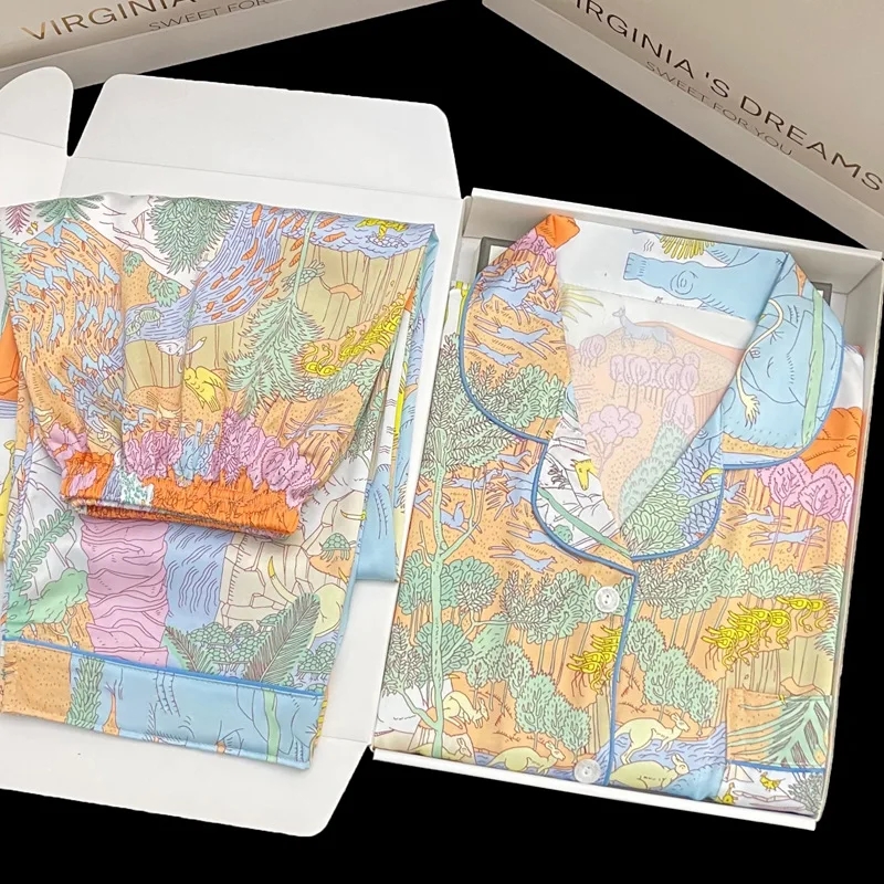 Kawaii jovem menina pjs cetim homewear longo curto moda pijama bonito gato impressão verão novo pijama fino para mulher seda casa conjunto: M / Vermelho