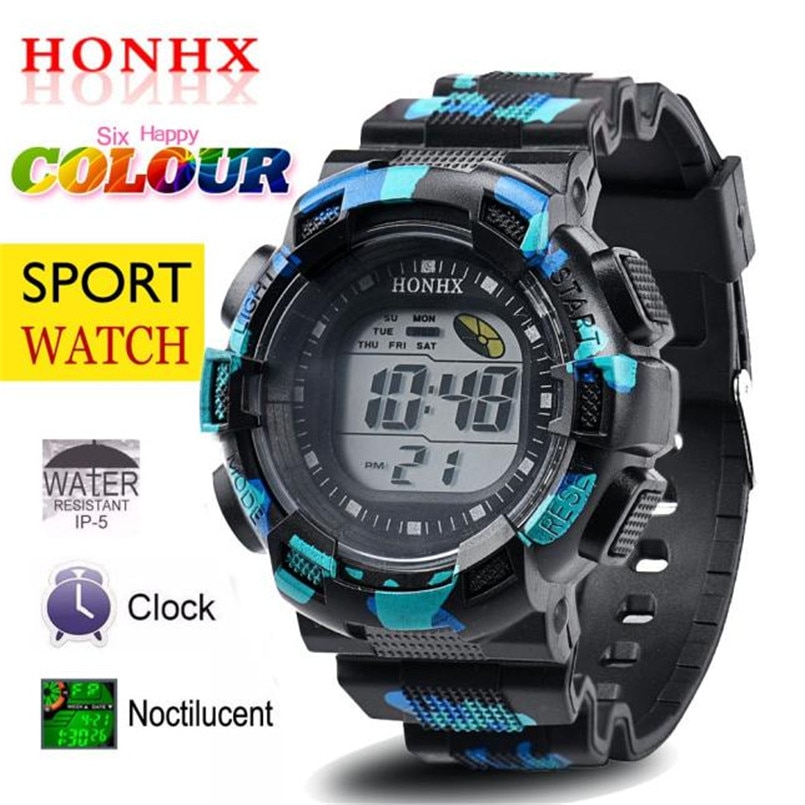 Mens Sports Watches Simple Children BoysFashion LED Digital Alarm Date Rubber Army Watch Waterproof Wristwatch 20