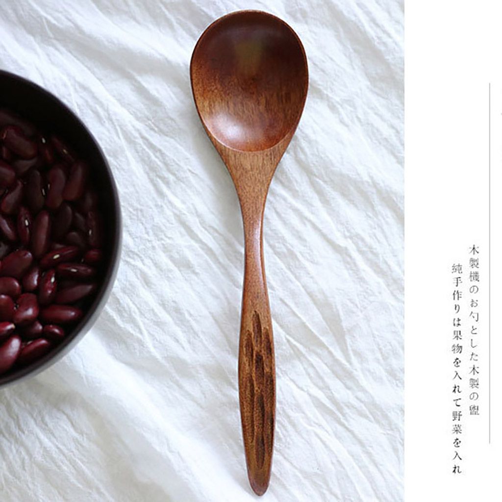 1Pc Hand-carved Curved Handle Tortoiseshell Spoon Japanese-Style Natural Wood Long Soup Spoon Kitchen Utensils