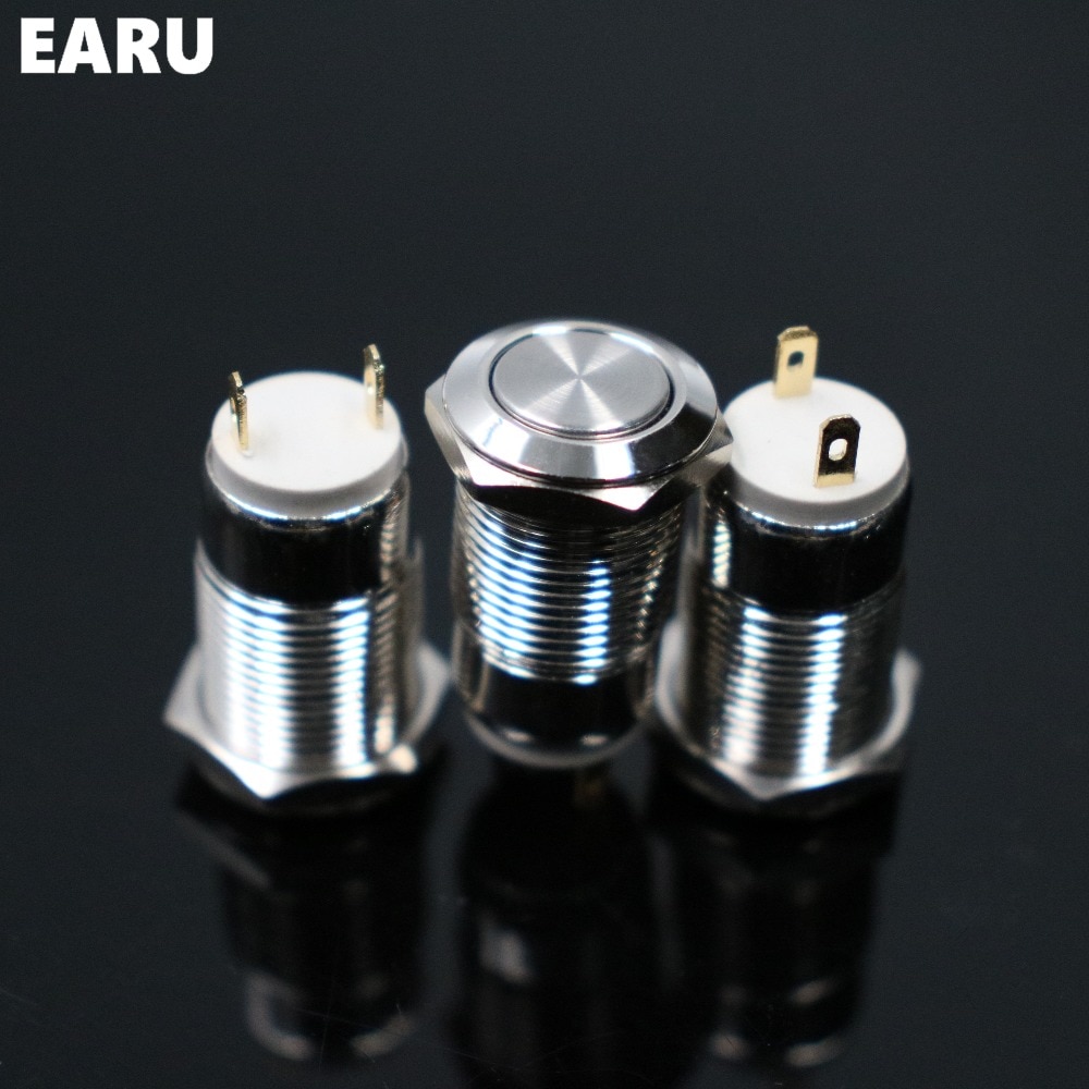 12mm Waterproof Momentary Flat Round Stainless Steel Metal Power Push Button Switch Car Start Horn Speaker Bell Automatic Reset