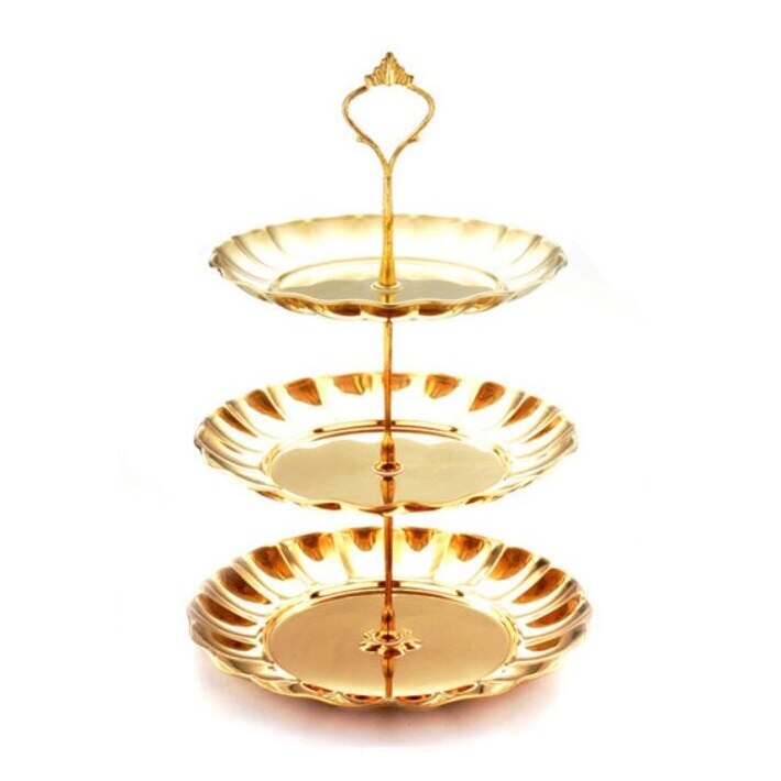 Tier Stainless Steel Cake Stand Afternoon Tea Wedding Plates Party Tableware Bakeware Cake Shop Three Layer Cake Rack ZM915: Gold 3 layers