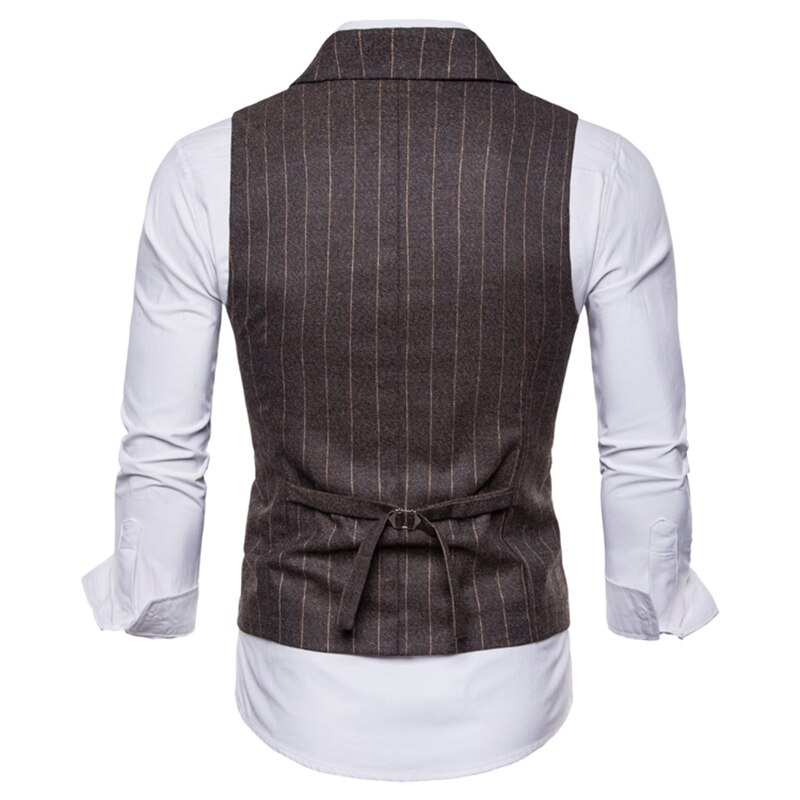 Heren Mouwloos Pak Vest Herfst en Winter Retro Piek-revers Streep Mannelijke Toevallige Double-Breasted Vest