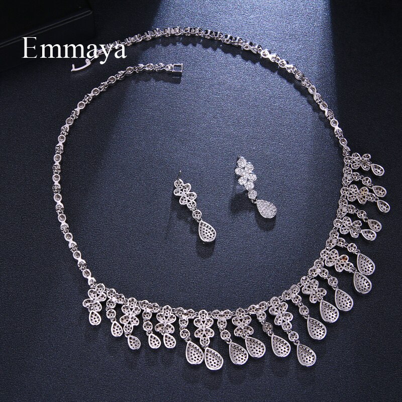Emmaya Waterdrop Cubic Zirkoon Clear Ketting Earring Bruids Sieraden Sets Vrouwelijke Shiny Valentijnsdag Accessoires