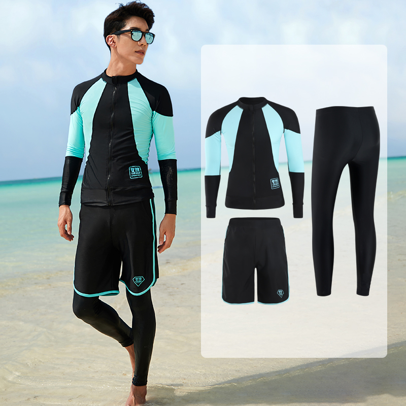 Lange Mouwen Rash Guard Voor Paar Vrouwen 5 Stukken Badpak Rits Badmode Lange Leggings Surfen Hoge Hals Lange Slipje Baden