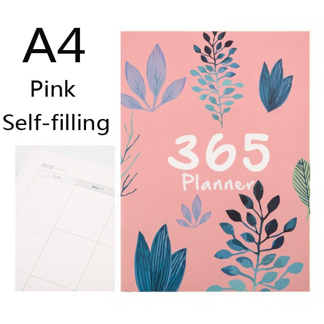 A4 Big 365 Self-filling Kawaii 365 Planner Notebook 12 Month Agenda Chinese Planner Office School Supplies Schedule Book: Pink