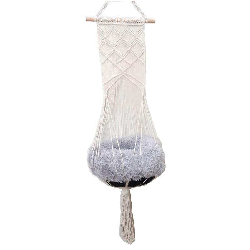 Handwoven Tapestry Wall Hanging Macrame Pet Cat Hammock Bed Swing Cage Cat Dog Bed HouseTassel Hanging Sleep Chair Seat Bed: 01 Without cushion