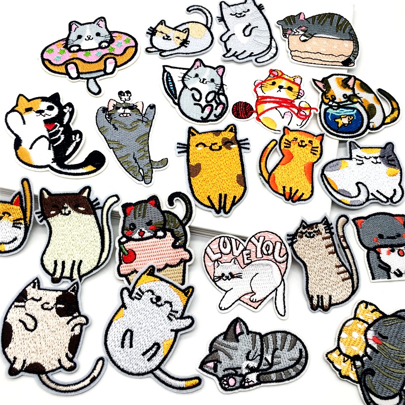 10 pièces dessin animé chat Applique broderie Patch pour vêtements Animal Patch fer sur patchs sur vêtements couture autocollant Patch