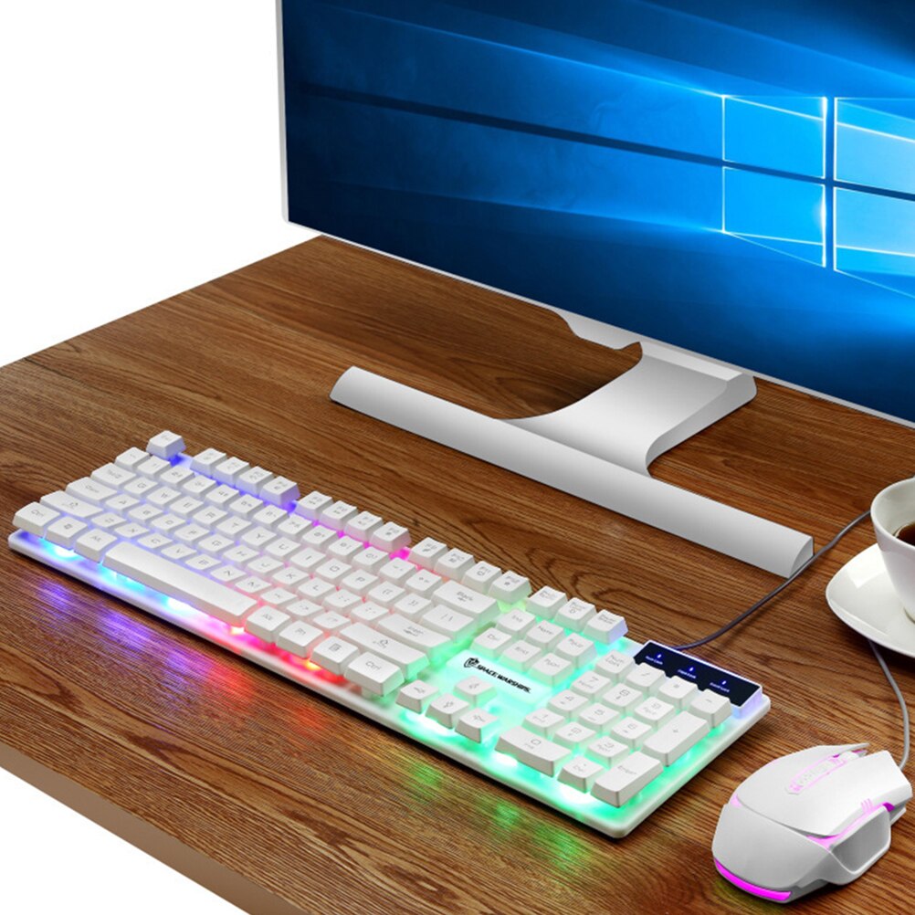 1 Set USB Wired Keyboard and Colorful Backlit Home Office Gaming Supply