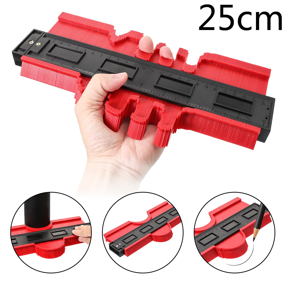 5/10 tums multifunktions konturprofilmått kakel laminatplattor kantformning trämått linjal abs konturmätare duplikator: 25cm röda