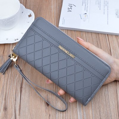 Cartera de mujer con cremallera de gran capacidad monedero Lychee patrón de hoja cartera Clutch billeteras estándar de larga PU: 13