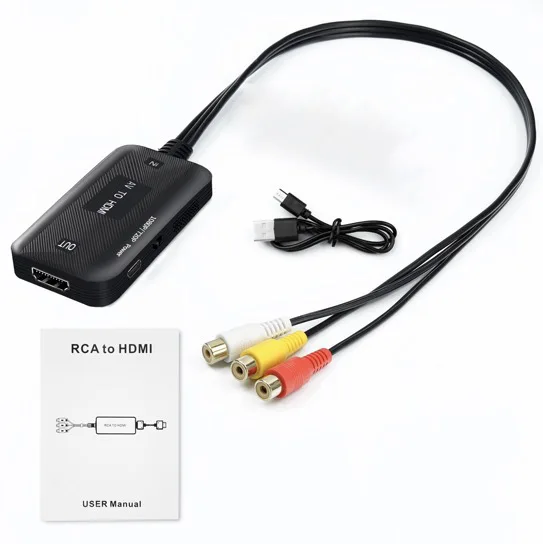 Video Adapter 1080P Converter RCA to HDMI Cable HD Link Cable Audio Cable HDMI Converter AV to HDMI Adapter: Blue