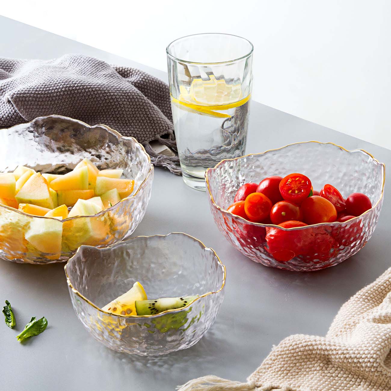 Bol à salade Transparent en verre doré 3 tailles vaisselle domestique étudiants soupe aux nouilles, Dessert bol à fruits, service Transparent bol à mélanger