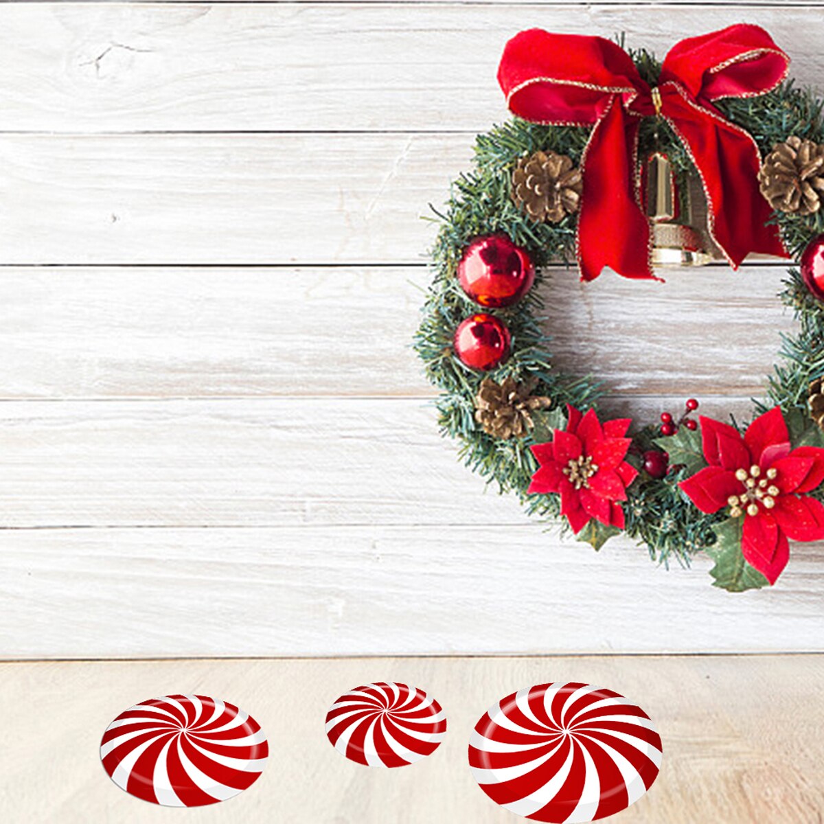 12 Pieces Wall Stickers, Candy PVC Stickers Christmas Floor Decals Wall Posters for Home Office, Red Year