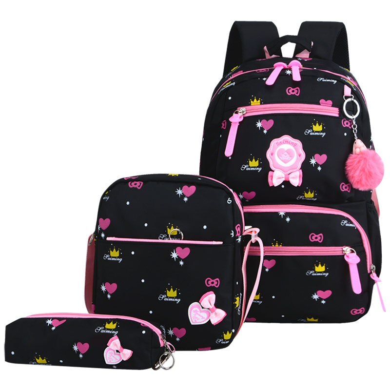 3 teile/satz Schule Taschen für Teenager Mädchen Oxford Nylon Rucksäcke Große Kapazität Schule Rucksack tasche Rucksack mochila: Schwarz