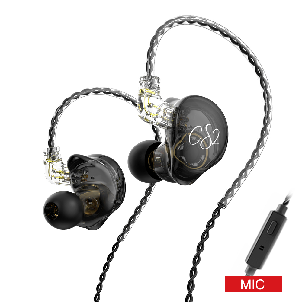 Trn - cs2 dynamic in-ear-kopfhörer, hifi-musik, sport-iem-ohrhörer, headset mit abnehmbarem kabel , 2- pin-kabel, trn-  mt1 v90 st1 cs1 edx pro: Schwarz mit mikrofon