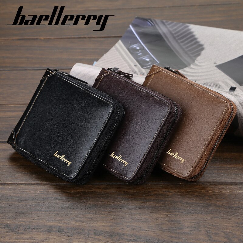 Baellerry Casual Men's Short Wallet Europe Multi-function Card Holder Zipper Cross Section Coin Small Purse British Youth Soft